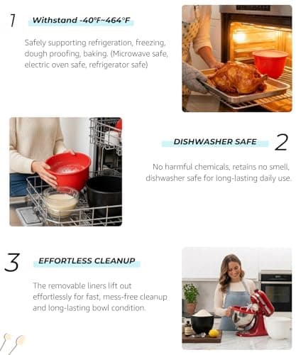 【3-Pack】Supper Moment® Silicone Bowl Liners for KitchenAid 5 Qt Tilt-Head Mixers, Foldable Space-Saving Silicone Mixing Bowl Liners with Lids, Heat Resistant, Dishwasher Safe (Black, White, Red) - Thumbnail 6