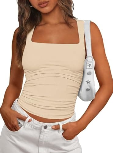 PRETTYGARDEN Tank Tops for Women 2026 Summer Sleeveless Square Neck Double Lined Tops Spring Ruched Going Out Y2K Clothes (Apricot,XX-Large) - Image 1