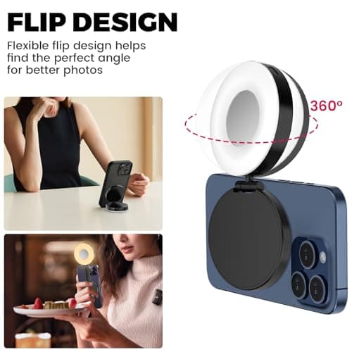Magnetic Selfie Light, Phone Selfie Ring Light Compatible with iPhone Magsafe, 3-in-1 Magnetic Beauty Selfie Light for Phones with Mirror for Selfies/Photography/TikTok/Zoom Calls/Video Conference - Thumbnail 3