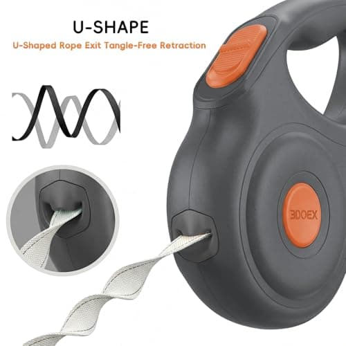 Retractable Dog Leash 26FT for Medium & Large Dogs, Sturdy Heavy-Duty Nylon Tape with Secure Locking Carabiner & Poop Bag Holder, Smooth One-Hand Control, Anti-Slip Handle, Tangle-Free Design (Black) - Thumbnail 4