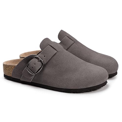 FITORY Womens Clogs Slip-on Potato Shoes Leather Mules with Suede Cork Footbed Grey Size 8 - Thumbnail 5
