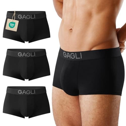 gagli Mens Trunks Underwear 3 Pack, Breathable Cool & Moisture Wicking Boxer Briefs Short Leg, Comfortable Soft Waistband Cotton Modal Blend Low Rise Underpants (Black, S) - Image 1