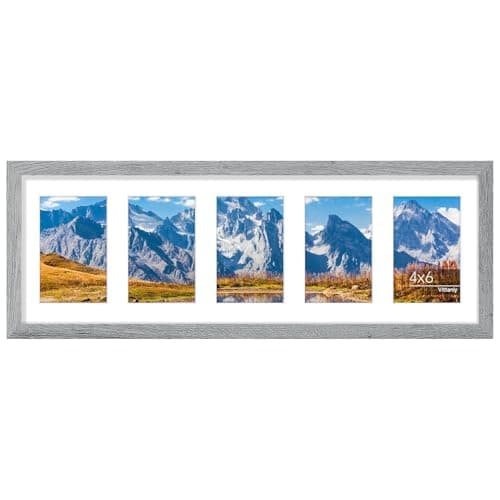 Vittanly 8x24 Collage Picture Frame, Displays 5Pcs 4x6 Pictures with Mat or 1Pcs 8x24 without Mat, Picture Frames Collage Wall Decor for Horizontal or Vertical Display, Grey, 1 Pack - Image 1