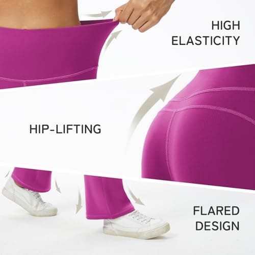 AMLEER Women's Buttery Soft High Waisted Yoga Leggings - Flare Bootcut Tummy Control Pants, Workout Leggings for Yoga Gym Fuchsia - Thumbnail 5