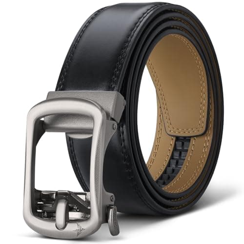 VANNANBA Vintage-Inspired Ratchet Belt for Men Dress Casual Click Belts 1 3/8" Genuine Leather with Alloy Adjustable Buckle & Gift Box, Trim to Fit - Image 1