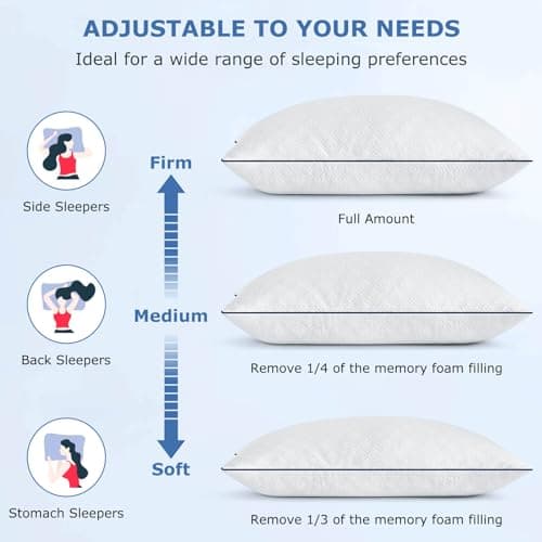 Slybear Cooling Bed Pillows King Size Set of 2 for Sleeping, Adjustable Shredded Memory Foam Pillows for Side Back Stomach Sleepers -Luxury Gel Pillows Hotel with Washable Removable Cover - Thumbnail 5