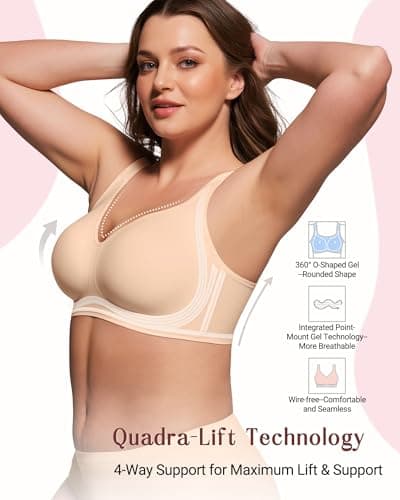 As Fairy Supportive Wireless Bra Full Coverage Plus Size Bras for Women No Underwire Tshirt Bras for Custom Fit(Nude 38C) - Thumbnail 3