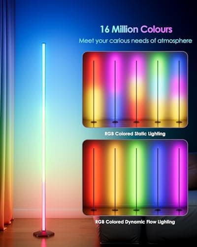 Smart RGB LED Corner Floor Lamp with App and Remote Control, 65" Color Changing Standing Lamp with Music Sync and 16 Million DIY Colors, Modern Floor Lamps for Bedroom Living Room Gaming Rooms - Thumbnail 4