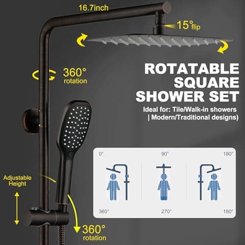 SonTiy Rain Shower Heads System with Handheld Jet Spray, Caddy Shelf and Brass Shower Diverter, Bathroom luxury Shower Faucet Set for Whole Family, 2.5 GPM, Oil Rubbed Bronze - Thumbnail 4