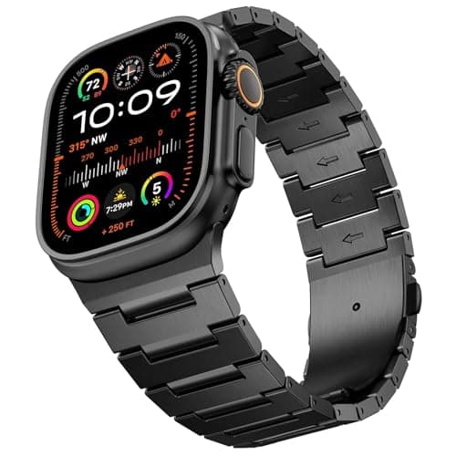 i-Boruly Grade 5 Titanium Band for Apple Watch Ultra 3/2/1 (49mm), Series 11 10 9 8 7 6 5 4 SE (46/45/44mm) - Waterproof Lightweight Metal Strap with Adjustment Tool,Men Durable Business Design (Black Color) - Image 1