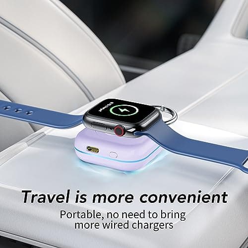 Portable Travel Charger for Apple Watch Series 8,Wireless iWatch Charger 1200mAh Power Bank with Charging Cable, Purse Keychain Smart Chargers for Apple Watch Series 11/10/9/8/7/6/SE/5/4/3/2/1/UItra - Thumbnail 6