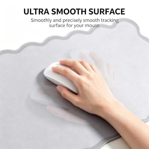yuboo Grey Scalloped Desk Mat, 31" x 15.7" Large Waterproof Pastel Desk Mat Cottagecore Aesthetic Desk Pad Desktop Keyboard Mouse Mat for Dorm Office Gaming Decor - Thumbnail 5