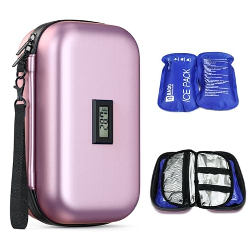 WOODAKE Insulin Cooler Travel Case with Temp Display, 2 x 180g TSA Approved Ice Packs, 9-Layer Insulation for Improved Cooling, Insulin Pen Case, Waterproof, for Daily Use and Trips (Pink) - Image 1