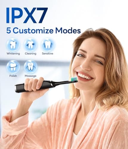 Bymore Electric Toothbrush for Adults, Sonic Rechargeable Toothbrush with 8 Brush Heads, 330-Day Battery, 5 Cleaning Modes & 2-Min Timer, Travel-Friendly Ultra Clean Design – Black - Thumbnail 6
