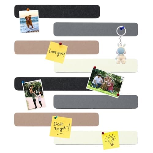 HULAVO 8Pcs Rectangle Felt Cork Board Bar Strips with 35 Pushpins, Self-Adhesive Bulletin Board Strips for Office School Home Wall Decor Stickers Memos Schedules Photos Display -Camel & Grey - Image 1