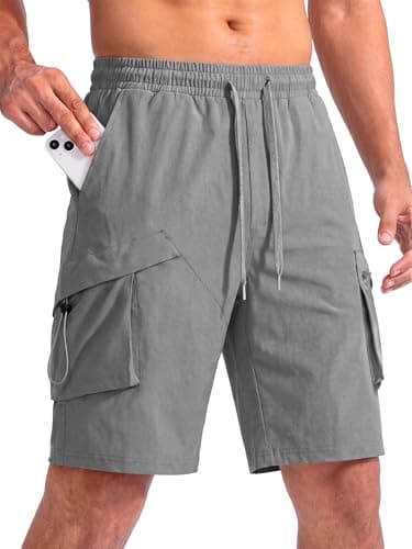 Crastimo Mens Hiking Cargo Shorts Quick-Dry 11''Water Resistant Drawstring Wlastic Waist 4 Multi-Pockets Pants Fishing Travel Casual Dark Gray XL