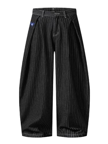 Aelfric Eden Pinstripe Baggy Barrel Jeans Pleated Wide Leg Denim Pants Men Women Loose Fit Streetwear Vintage Trousers Black XS - Image 1