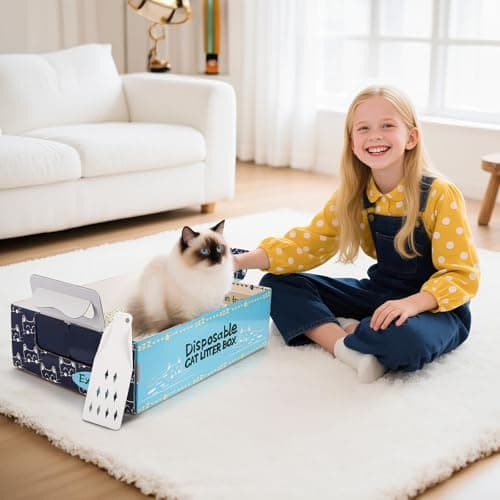 Hiceeden 8 Pcs Disposable Litter Box for Cats, 16.9" x 12.4" x 5.4" Travel Cat Litter Boxes with Disposable Scoops, Portable Cardboard Litter Box with Double Waterproof Coating, Blue - Thumbnail 6