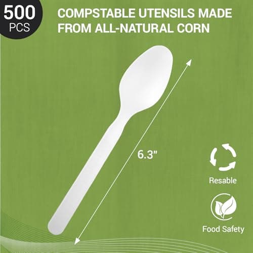 Degralight [500 Pcs] Compostable Spoons Bulk Biodegradable Utensils BPI Certified Disposable Spoons Alternative to Plastic Spoons for Daily, Party & Camping Restaurant - Thumbnail 3