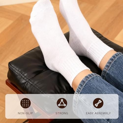 Ergonomic Wooden Double Step Foot Rest for Under Desk - Wood Footstool with Non-Slip Surface for Home Office & Gaming - Comfortable Posture Support, Walnut Finish - Thumbnail 5