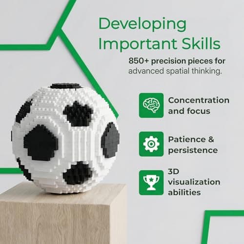 JZLiner 3D Soccer Ball Building Block Set 850Pcs Challenging STEM Ball Toys for Ages 14 and Above Adults Home Alone Birthday Gift - Thumbnail 2