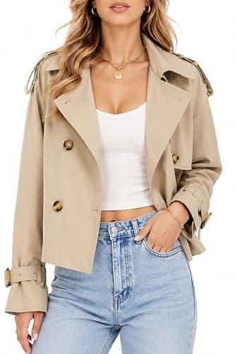 Orolay Short Trench Jackets for Women Cropped Trench Coat Double Breasted Spring Jacket Trendy Outwear - Image 1