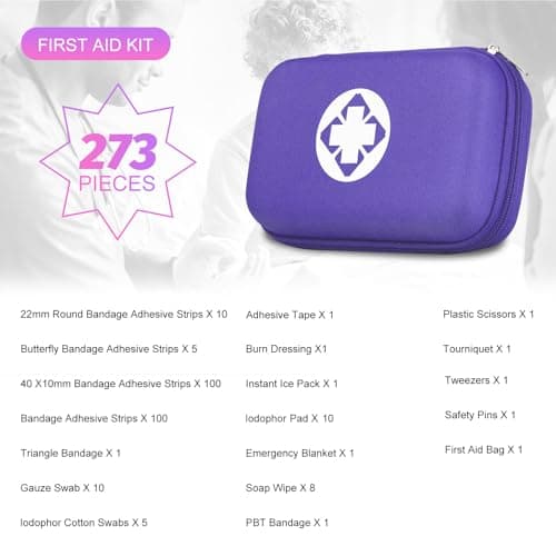 Small-Waterproof Car First-Aid Kit Emergency-Kit - Purple 273Piece Camping Equipment for Camping Hiking Home Travel YIDERBO - Thumbnail 2