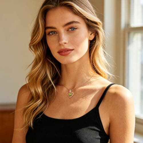 JACUPO Birthstone Rose Gold Necklace for Women(Rose Gold-08-Olive Green) - Thumbnail 3