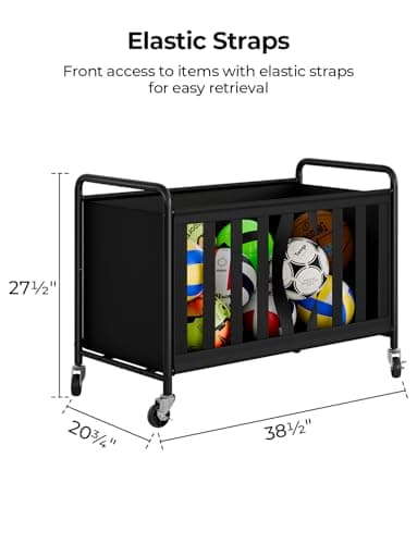 StorageWorks Ball Storage with Wheels, Ball Cart for Garage, Garage Sports Equipment Organizer with Hooks, Balls Organizer for Basketball, Football, Volleyball - Thumbnail 5