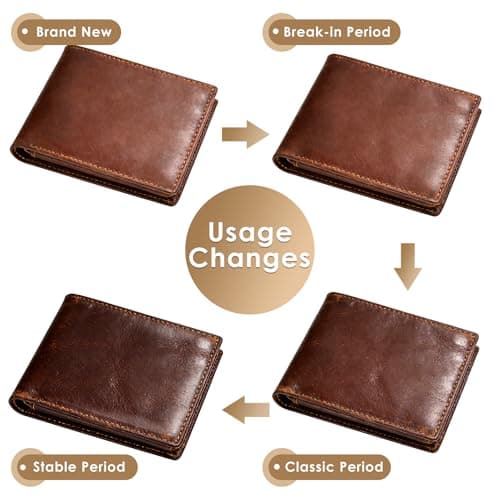 GSOIAX Top Genuine Grain Leather Premium Crazy Horse Wallet for Men-Handcrafted Vintage RFID Blocking Bifold 11 Card Slots 2 ID Windows & 2 Cash Pockets Gift Box Packaging for Him(Brown) - Thumbnail 2