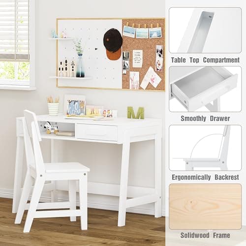 UTEX Kids Desk and Chair Set, Study Desk for Kids with Storage Bins, Wooden Children Study Table, Student Writing Desk for Bedroom & Study Room (1 Open & 1 Drawer) - Thumbnail 6