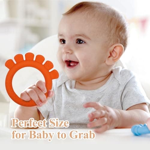 Baby Silicone Teething Ring Toys for 0-6,6-12 Months Boys and Girls,Chew Teether Stuff for Infant,Newborn Must Have Essentials,BPA Free,Soft and Textured. (Pink) - Thumbnail 5