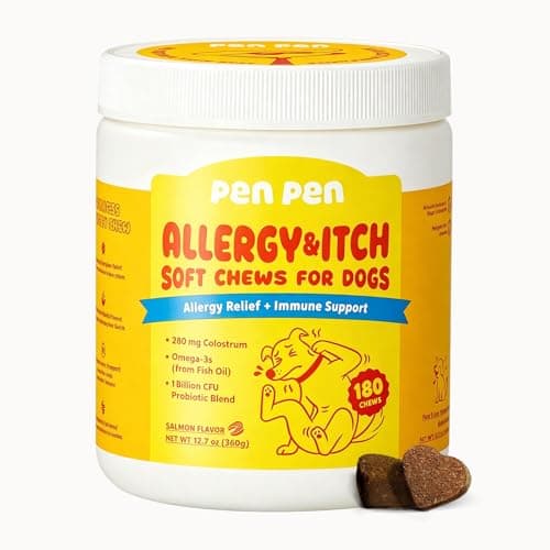 PENPEN Dog Allergy Chews - Anti-Itch & Itchy Skin Support for Dogs, Probiotics & Omega 3 (Fish Oil) for Immune & Gut Health - Salmon Flavor - 180 Soft Chews