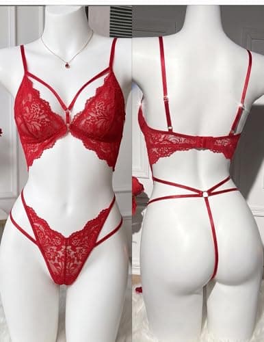 Avidlove Sexy Lingerie for Women Deep V Lace Teddy Cutout One Piece Bodysuit Lingerie for Birthday Red XXL - Thumbnail 2