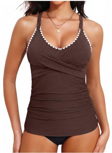 Slimming Tankini Tops for Women Tummy Control Bathing Suit Top Color Block V Neck Swim Tops No Bottom 2026