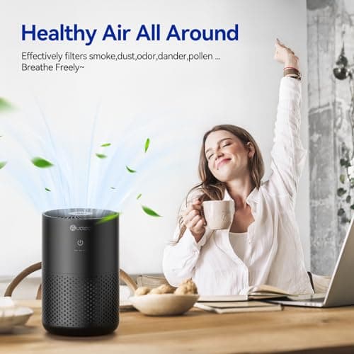 Aucleia Air Purifiers for Bedroom Home with H13 True HEPA Filter, 20dB Quiet Air Cleaner for Pets Hair Dander Odor, Smoke Dust Pollen, Aromatherapy Function, Black - Thumbnail 6