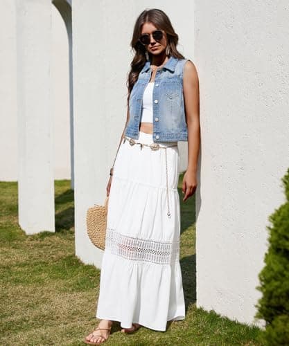 J.Corrine Women’s Denim Vest Sleeveless Classic Cropped Distressed Spread Collar Button Jean Vest Jackets With Pockets-Light Blue S - Thumbnail 6