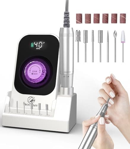 Portable Nail Drill Electric File: 40000RPM Professional Rechargeable Nail E-File Machine, Cordless Nail Drill with Bits & Base for Acrylic Nails Remove Nail Gel Polish Manicure for Salon Home, White - Image 1