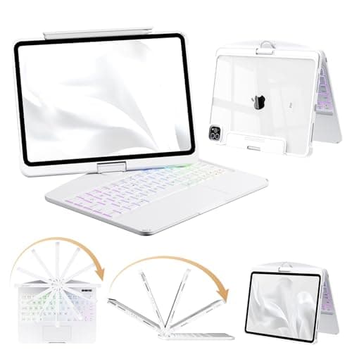 Landcase Keyboard Case for iPad 11th Gen 11 inch 2025(A16) 10th Gen 10.9 inch 2022, Wireless iPad Case with Keyboard Multi-Touch Trackpad, Battery Level Visualization with Pencil Holder, White