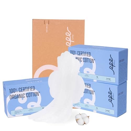 100% Large Organic Pads for Women, Ultra Thin Heavy Flow Sanitary Napkins with Wings, Unscented Cotton Pads, Super Absorbency Feminine Extra Coverage Menstrual Period Pad (Large, Size 4, 48ct)