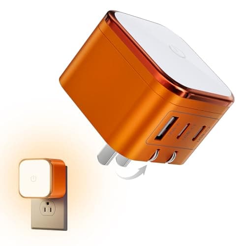 65W GaN USB-C Wall Charger with Touch-Control Night Light, 3-Port Fast Charging Power Adapter (2 USB-C + 1 USB-A), Foldable Plug, PPS Support（Orange） - Image 1