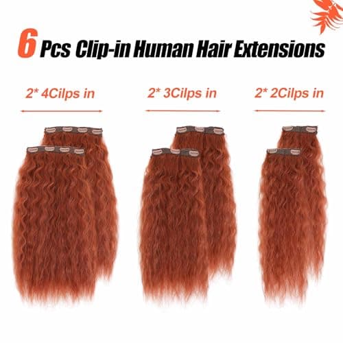 Clip in Hair Extensions Real Human Hair 120g 6pcs Deep Water Wave Curly Human Hair Extensions Double Weft Super Wave Clip ins for Women (350#, 20 Inch) - Thumbnail 3