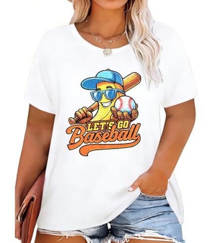 BLANCHES Plus Size Baseball Shirts Women Baseball Mom Tshirts Heart Graphic Softball Tee Game Day Short Sleeve Tops A-White - Image 1