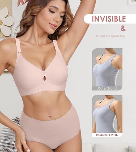 DEANGELMON Bras for Women No Underwire Seamless Bras - Wireless Push Up Full Coverage Bralettes Comfort Bra - Back Fat Smoothing No Wire Bralette for Womens - Padded Soft Lift Bralettes(2P8,L) - Thumbnail 4