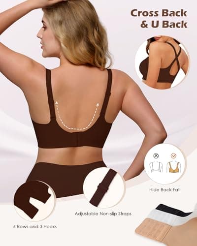 As Fairy Women's Seamless Wireless Push Up Comfort Bras V Neck Back Smoothing Bralette Full Coverage Lightly Pad Bra Coffee 32B - Thumbnail 4