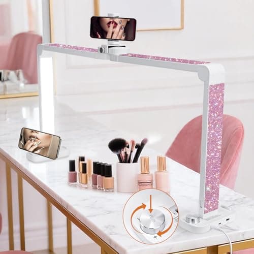 BZJ 34-Inch Nail Light for Desk Foldable Half Moon Nail Art Table Lamp with Stepless Dimming Brightness and Color Temperature for Manicurists Beauty Eyelash Extensions Tattoo Crafts