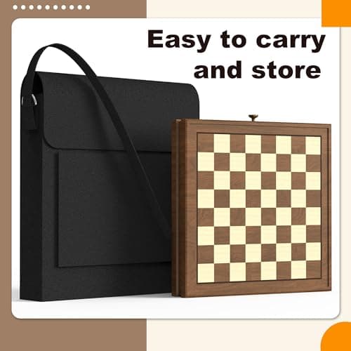 Premium Natural Walnut 13" x 13" Magnetic Wooden Chess Set with 1 Built-in Storage Drawers - 2 Bonus Extra Queens - 24 Checkers Pieces - Staunton Chess Pieces, Board Games Chess Sets - Thumbnail 5