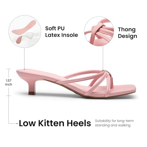 Athlefit Pink Heels Strappy Square Toe Low Kitten Heels for Women Comfortable Dressy Party Prom Short Heeled Sandals Size 6 - Thumbnail 4
