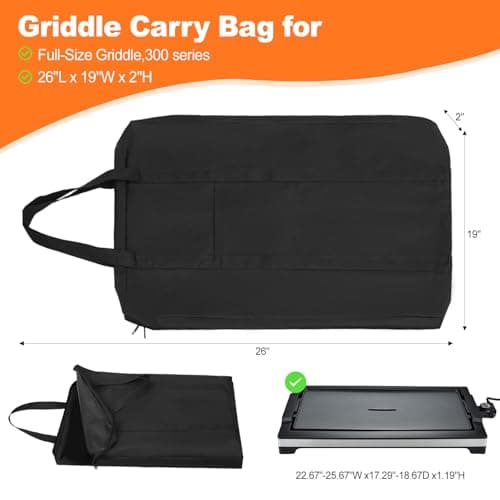 Waterproof Griddle Storage Bag for 300 Series & Flat Top Griddle, Durable Grill Protective Cover Bag for Outdoor & Indoor, Easy to Use, 26" L x 19" W x 2" H, Black - Thumbnail 2