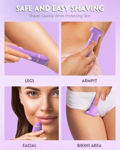 Bikini Trimmer for Women, Tiovara Painless Electric Razors Shaver IPX7 Waterproof Cordless Body Hair Trimmer Pubic Hair Removal with USB Charge Dock for Underarm Leg Arm Body Face Silk Skin (Purple) - Thumbnail 6